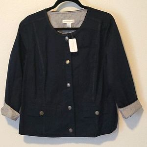 NWT Christopher & Banks Navy Blue Snap Front Jacket Size Large